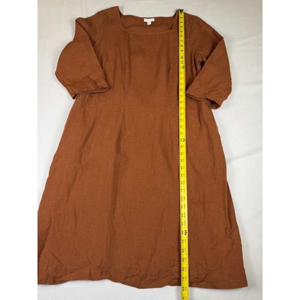 J. Jill Pure Jill Linen Square Neck Midi Dress Rust Terracotta Lagenlook‎ Sz Lg - Picture 4 of 8